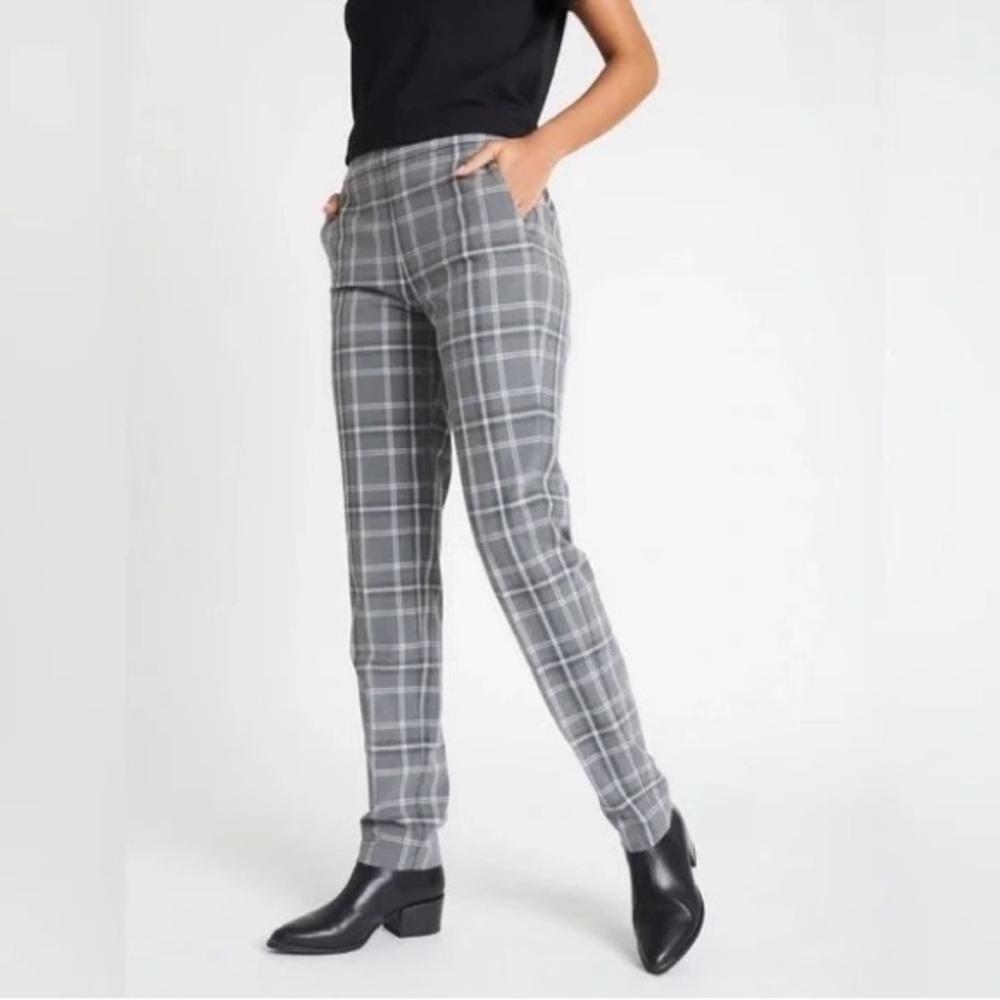 Kit & Ace | Go To Trousers Tapered Leg Grey Plaid Side Zip Size‎ 6